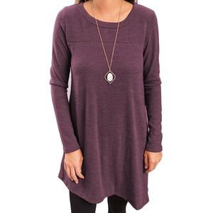 Korsis Hi-Low Mini Dress Size XL Granate-Purple Round Neck Cotton Stretch